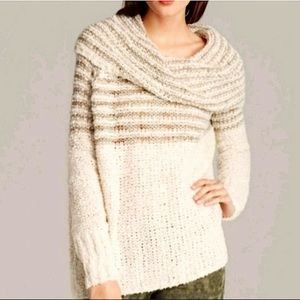 Free People | Cream and Brown Cowl Neck Sweater